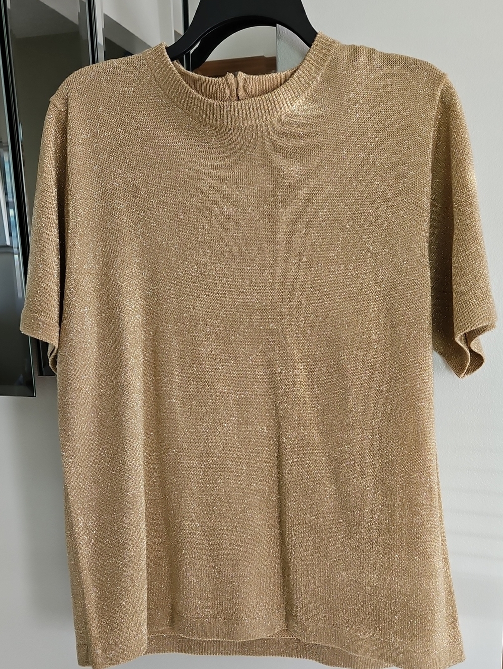 Drapers & Damons Gold Sparkle Short Sleeve Knit Sweater Top Size Large